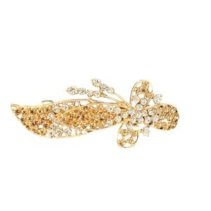 Gold Crystal Floral Hair Clip - Sparkling Women's Accessory approx 3.0